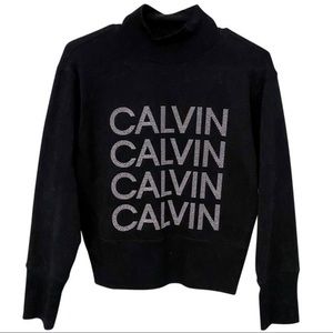 Calvin Klein Jeans Black Mock Neck Jeweled Logo Crewneck Sweatshirt